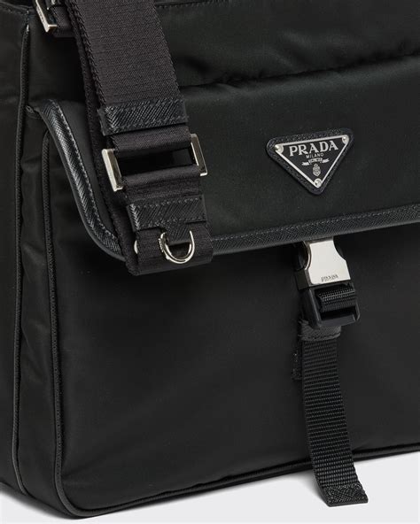 re-nylon and leather shoulder bag prada|prada nylon drawstring bag.